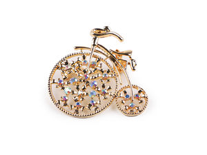 Elegante Fahrradbrosche mit funkelnden AB-Strasssteinen - Goldfarbene Vintage-Anstecknadel