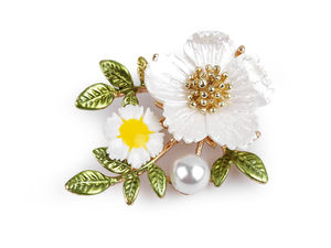 Elegante florale Emaille-Brosche mit Perlenakzent