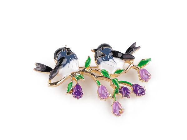 Elegante Vogelbrosche aus Metall mit Emaille- und Perlenakzenten - Vielseitige Schmucknadel für Kleidung, Schals und Accessoires