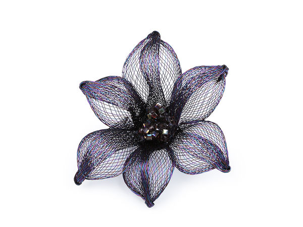 Metallfaser-Brosche mit Strasssteinen Ø 7,5 cm