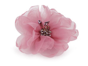 Elegante Organza-Blütenbrosche mit funkelnden Perlen, 10 cm – inklusive Geschenkbox