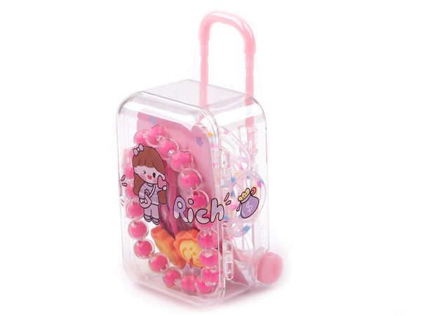 Kinder-Geschenkset mit Armband, Haarspangen und Haargummis im Mini-Rollkoffer-Spielzeugkoffer