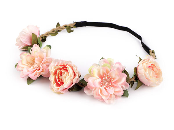 Elegantes elastisches Blumen-Haarband - Geflochtener Haarkranz mit zarten Blüten und Blättern