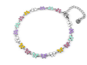 Edelstahl-Fußkettchen mit Emaille-Anhängern - Blumen- & Schmetterlings-Charms