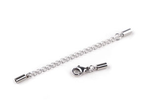 Platinfarbenes Edelstahl-Karabinerverschluss-Set mit Verlängerungskette und Endkappen für Halsketten und Armbänder