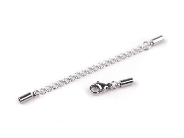 Platinfarbenes Edelstahl-Karabinerverschluss-Set mit Verlängerungskette und Endkappen für Halsketten und Armbänder