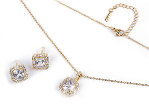 Edelstahl-Schmuckset mit Halo-Anhänger-Halskette und Ohrringen