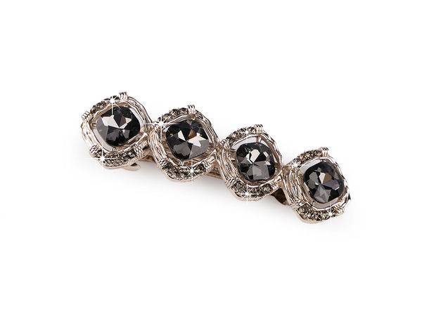 Elegante französische Strass-Haarspange - Vollmetall-Haarklammer für feines & dickes Haar