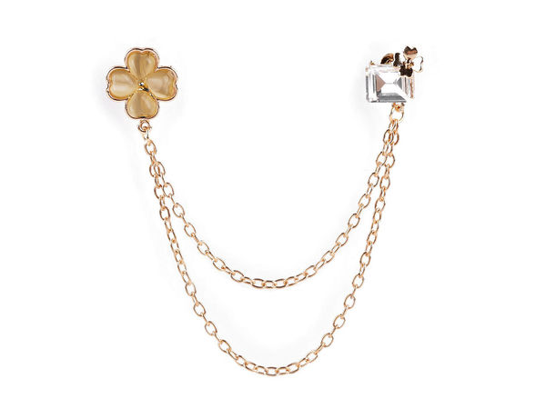 Kragennadel & Cardigan-Clip-Brosche mit vierblättrigem Kleeblatt, Strass und Perlen
