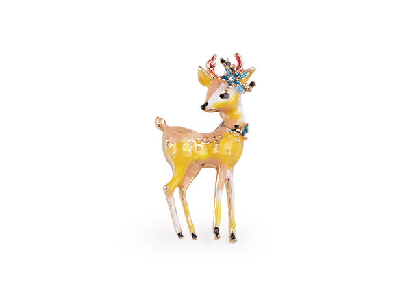 Elegante Emaille-Brosche Hirsch mit Strass - Hellgoldene Modenadel für Schals, Hüte und Taschen