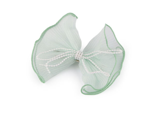 Elegante Schleifen-Haarspange mit Perlenkette - Große Haarnadel aus schimmerndem Band