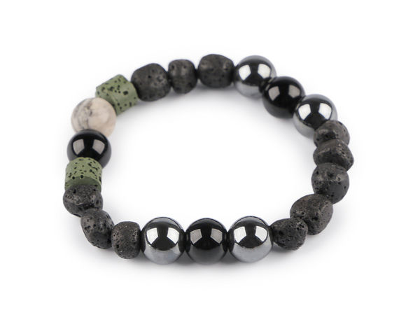 Elastisches Unisex-Armband aus Lavastein und Mineralperlen
