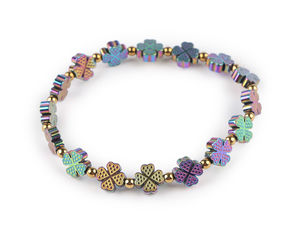 Elastisches Hämatit-Perlenarmband – Mehrfarbige & Kleeblatt-Designs