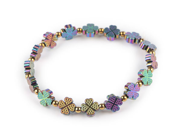 Elastisches Hämatit-Perlenarmband – Mehrfarbige & Kleeblatt-Designs