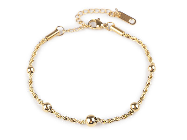 Elegantes Kordelketten-Armband aus Edelstahl mit Hochglanzperlen