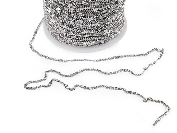 Platinfarbene verzierte Edelstahlkette (2 mm) - Gliederkette mit Sternenprägung für die Schmuckherstellung