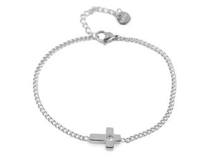 Silbernes Edelstahl-Kreuzarmband mit Strassstein-Akzent - Verstellbarer Gliederschmuck für jeden Tag