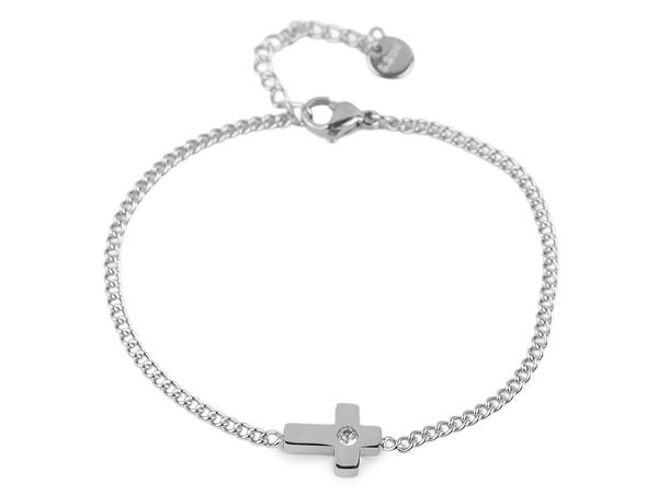 Silbernes Edelstahl-Kreuzarmband mit Strassstein-Akzent - Verstellbarer Gliederschmuck für jeden Tag