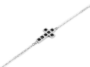 Elegantes Kreuz-Armband aus Edelstahl mit Strasssteinen - Verstellbare Kette & Karabinerverschluss