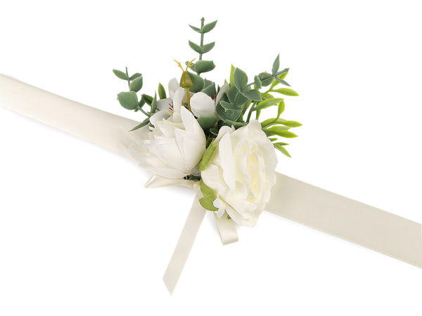 Elegantes florales Brautjungfern-Armband mit verstellbarem Satinband - Romantische Rosen-Handgelenk-Corsage für Hochzeiten und besondere Anlässe
