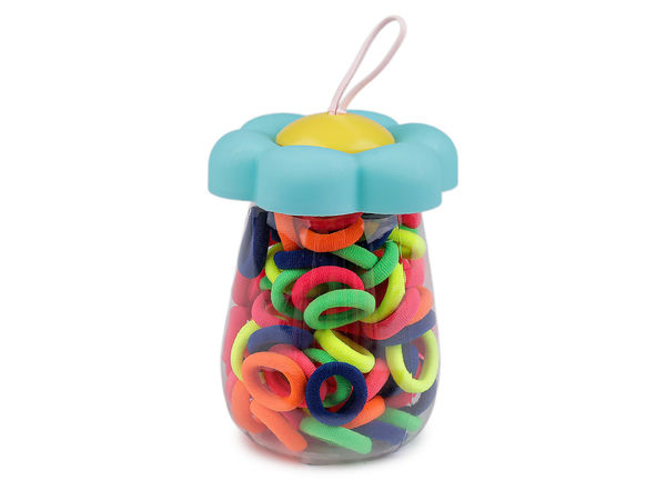Premium Mini-Haargummi-Set in kompakter Aufbewahrungsflasche | 90 Stück sortierte Textilbänder