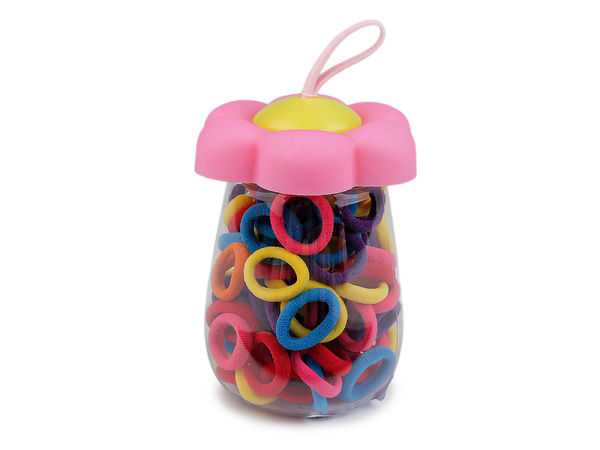 Premium Mini-Haargummi-Set in kompakter Aufbewahrungsflasche | 90 Stück sortierte Textilbänder