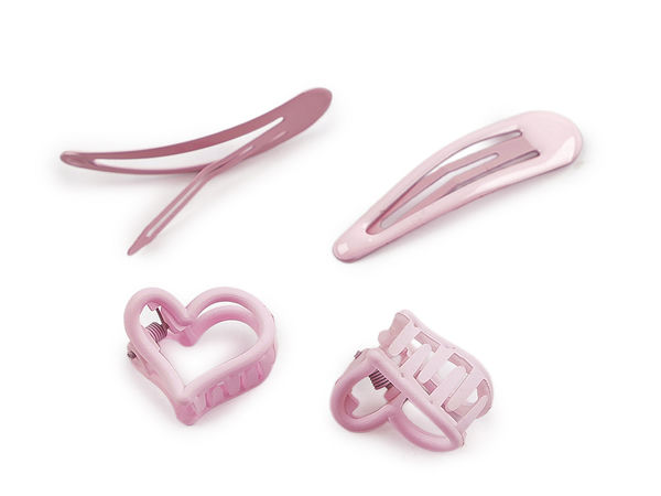Pastellfarbenes Mini-Haarklammer- und Haarspangen-Set - Matte Herz-Klammern & glänzende Spangen, 4-teiliges Haarschmuck-Set