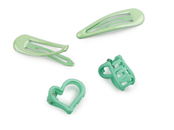 Pastellfarbenes Mini-Haarklammer- und Haarspangen-Set - Matte Herz-Klammern & glänzende Spangen, 4-teiliges Haarschmuck-Set