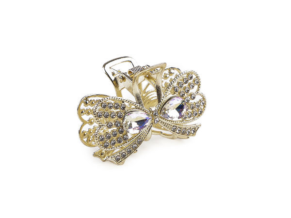 Elegante Haarklammer aus Metall mit Strass - Schleifen- und Blatt-Designs