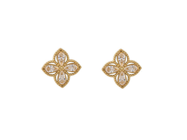 Elegante florale Edelstahl-Ohrringe mit Cubic Zirkonia