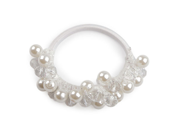 Elegantes Duo-Haarband & Armband mit Perlen und Schliffperlen - Schimmerndes elastisches Accessoire mit Lurex-AB-Effekt