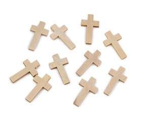 Elfenbeinfarbene lackierte Holzkreuz-Anhängerperlen für Schmuckherstellung & Basteln - 24x42 mm
