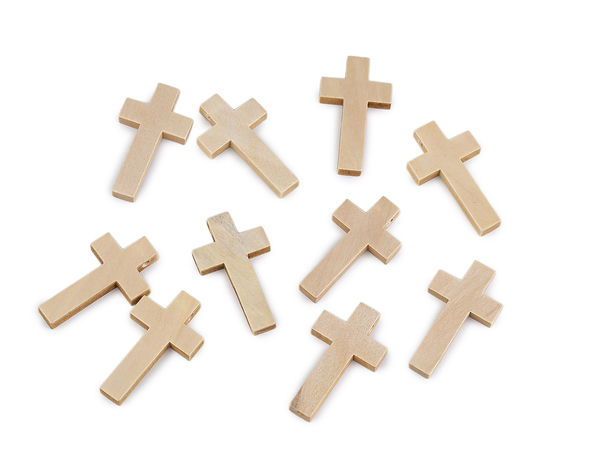 Elfenbeinfarbene lackierte Holzkreuz-Anhängerperlen für Schmuckherstellung & Basteln - 24x42 mm