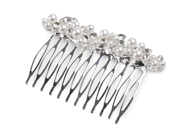 Eleganter Haarkamm aus Metall mit Strass und Perlen - Kristallweiß