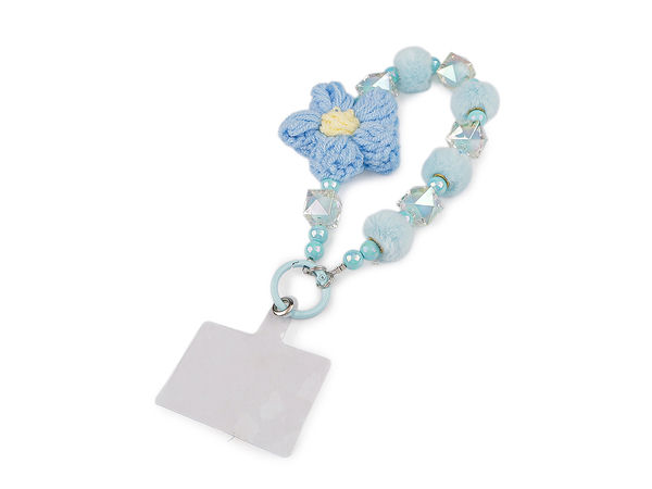 Universelle Perlen-Handykette und Schlüsselanhänger mit Blumen-Charm und Hülleneinleger