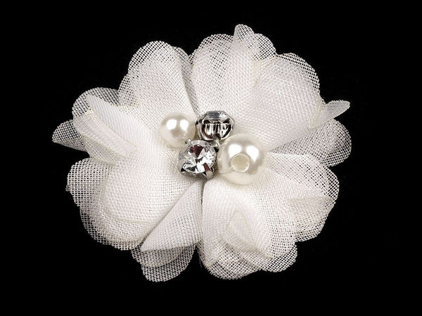 Premium Mesh-Blumenapplikationen (5 cm) mit Perlen und Strasssteinen für Kleidung, Accessoires und DIY