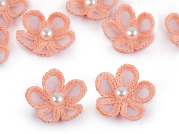 Organza-Blütenapplikation mit Perle Ø 2,5 cm