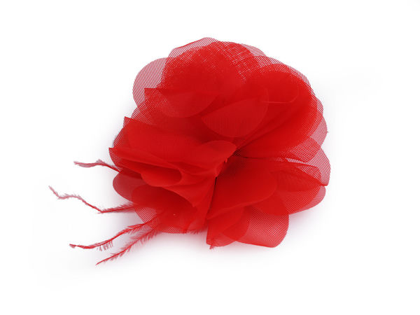 Chiffon-Blüte mit Federn zum Aufnähen und Aufkleben, Ø 8-9 cm