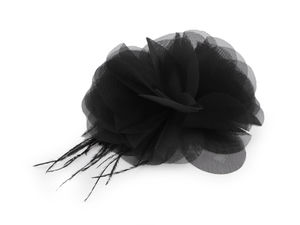 Chiffon-Blüte mit Federn zum Aufnähen und Aufkleben, Ø 8-9 cm