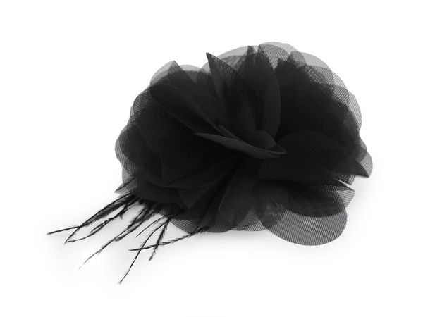 Chiffon-Blüte mit Federn zum Aufnähen und Aufkleben, Ø 8-9 cm