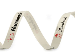 Premium-Baumwollband bedruckt „Handmade“ - 10 mm Breite, Ecru hell