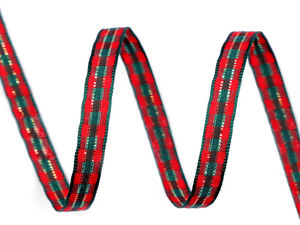 Rot-goldenes Weihnachtsband mit Schottenkaro und Lurex (6 mm) - Beidseitiges Glitzer-Bastelband zum Nähen, für Geschenkverpackungen und festliche Dekoration