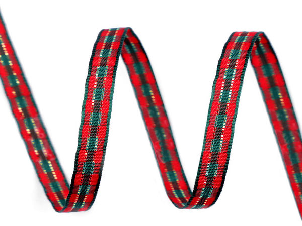 Rot-goldenes Weihnachtsband mit Schottenkaro und Lurex (6 mm) - Beidseitiges Glitzer-Bastelband zum Nähen, für Geschenkverpackungen und festliche Dekoration