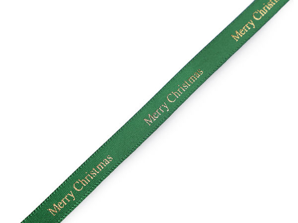 Premium Satin-Geschenkband mit metallischem Merry-Christmas-Aufdruck - 9 mm dekoratives Weihnachtsband für Geschenkverpackungen, Kränze und Bastelarbeiten