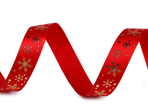 Premium-Satinband mit metallischem Schneeflocken-Druck für Weihnachten - 15mm