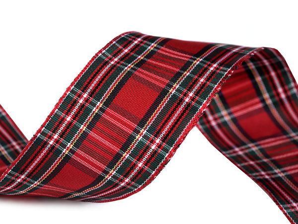 Premium Tartan-Karoband mit Drahtkante - 40 mm doppelseitiges Band für Kurzwaren, Kränze & Geschenkverpackungen