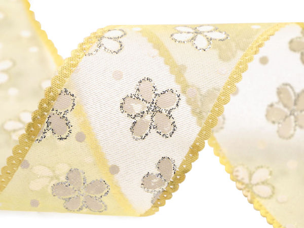 Florales Organzaband mit Glitzer & Satinkante, 40mm – Elegantes transparentes Dekoband