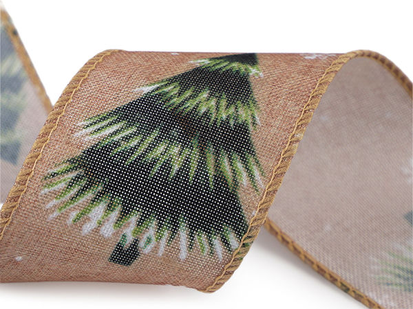 Weihnachtsband aus Canvas mit Tannenbäumen und Drahtkante Breite 50 mm