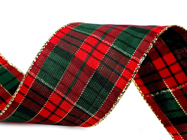 Elegantes Karoband mit schimmerndem Lurex (38 mm) – Zweiseitiges Dekoband für weihnachtliches Basteln, Kränze & Geschenkverpackungen