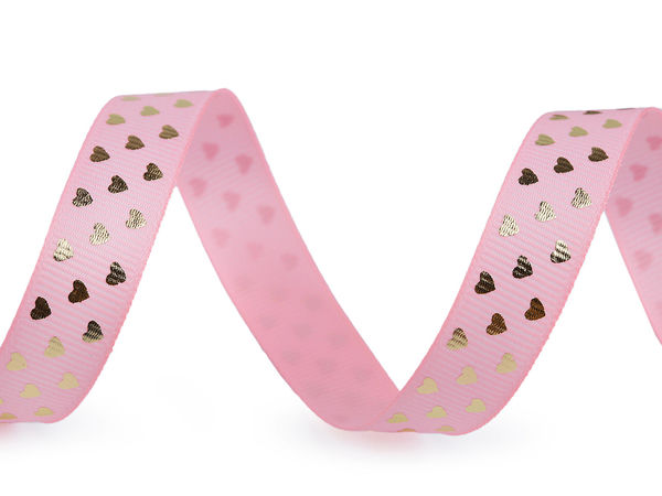 Premium-Ripsband mit Metallic-Herzmuster - 15 mm